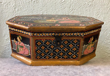 Vintage Antique Wooden Hand Painted India Indian Mughal Jewelry Trinket Tea Box picture