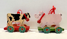 Vintage Kurt Adler Wood Pig and Cow Handcrafted Christmas Tree Ornaments 3