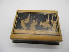 Vintage Hand Carved Wood Playing Card Box 1936 Wedding Gift picture