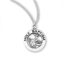 Holy Baptism Round Sterling Silver Medal Hand Polished and Engraved picture