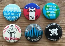 Vintage Pollution Clean Air Water Poison Protest - Pinback Pin Button - Lot of 6 picture