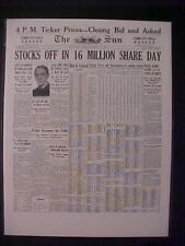 VINTAGE NEWSPAPER HEADLINES ~ NEW YORK CITY WALL STREET STOCK MARKET CRASH  1929 picture
