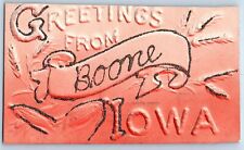 Boone Iowa IA Postcard Greetings Embossed Airbrushed Scene c1910's Antique picture