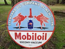 LARGE VINTAGE MOBILOIL MOTOR OIL PORCELAIN GAS STATION PUMP GASOLINE SIGN 30