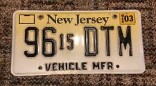 New Jersey Vehicle Manufacturer MFR license plate # 96 15 DTM March 2003 picture