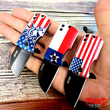 4″ USA Flag Survival For Opening Box Assisted Folding Black Blade Pocket Knife picture