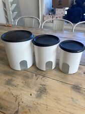 Tupperware One Touch Canister Set 3 pc Black White Kitchen Storage Countertop picture