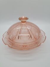 1930's Jeannette Pink Glass Covered Butter Dish Cherry Blossom  Depression Glass picture