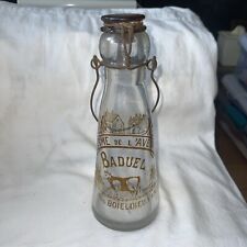 Antique French BADUEL Glass Milk Bottle w/glass  Stopper C-1930’s ULTRA RARE picture