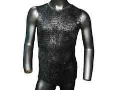 CHAIN MAIL BUTTED SHIRT, BLACK FINISH SLEEVE LESS MEDIEVAL ARMOR, XL SIZE picture