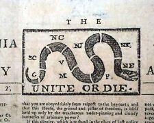 Famous Unite or Die Benjamin Franklin Cartoon Print 1774 Philadelphia Newspaper picture