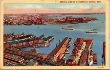 General View Waterfront Boston Massachusetts MA Linen Postcard VTG PM Cancel WOB picture