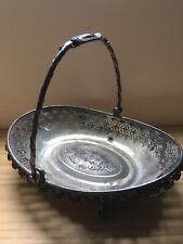 VTG Hand Engraved Scene on Silver Fruit Bread Oval Basket w/ Handle Dragon Feet picture