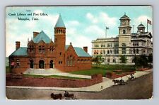 Memphis TN-Tennessee, Aerial Cossit Library And Post Office, Vintage Postcard picture
