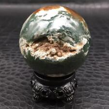 Natural Moss Agate Druzy Quartz Geode Crystal Sphere Ball Healing Reiki +Stand picture