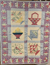 Beautiful Vintage Basket Handmade Hand Stitched Lap Quilt Wall Hanging 46x57 picture