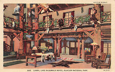 LOBBY LAKE McDONALD HOTEL GLACIER NATIONAL PARK MT VINTAGE POSTCARD 1935 091223 picture