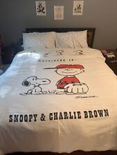 Vintage CHARLIE BROWN Snoopy Peanuts BEDSPREAD, Rare Aqua & Full Queen Size picture