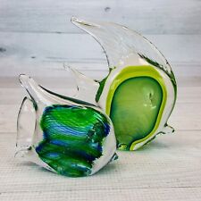 Green & Blue Angel Fish Art Glass Figurine 4.5