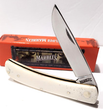 Marbles White Smooth Bone Handle Scales Sod Buster Folding Pocket Work Knife Jr picture