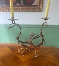 Pair of Rare Rooster Form Metal Candlesticks Red picture