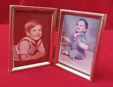 VINTAGE GOLD METAL PHOTO DOUBLE FOLDED HINGED STANDING FRAME 2.5 