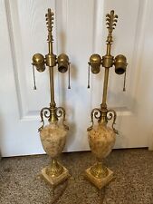 pair vintage mcm table lamps Heavy Brass And Marble Leviton 25” picture