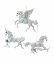 Silver & White Horse Unicorn and Pegasus Set of 3 ornaments New Christmas Winter picture