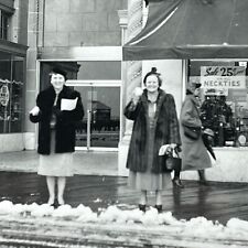 ZF Photograph 1956 Old Women Fur Coats Holding Up Snowballs Winter City Street picture