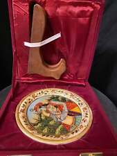 Vintage Hand Painted Indian Miniature On Marble Plate In A Velvet Box, 5.75” picture