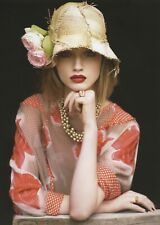 Beautiful Model Olivia in Floral Burberry Straw Hat Silk Dress - 1 Page PRINT AD picture