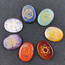 7 Pieces Natural Chakra Stones Set Reiki Healing Crystal Engraved Chakra Symbols picture