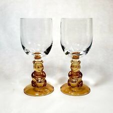 2 Vintage WALT DISNEY Winnie the Pooh Wine Juice Glasses Goblet Figural Stem 6oz picture