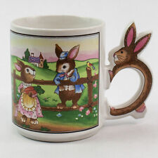 Coffee Tea Mug Cup Girl And Boy Rabbit Bunny Shaped Handle Spring Time picture