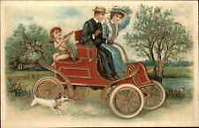 Valentine Romance Fantasy Cupid Couple in Classic Car c1910 Vintage Postcard picture