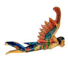 Flying Winged Dewi Sri Goddess Mobile Spirit Chaser Carved Wood Bali art Teal picture