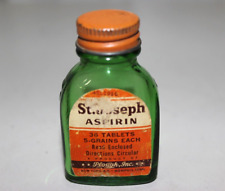 VTG St. Joseph Green Glass Aspirin Bottle - 2.5