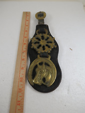 ANTIQUE FOUND IN ENGLAND HORSE BRASS MARTINGALE STRAP 2 HORSE BRASSES 10