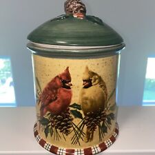 Lenox Everyday Winter Greetings Cardinals Cookie Jar W/ Lid Canister EXC picture