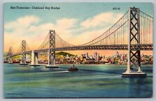 Postcard San Francisco Oakland Bay Bridge California CA Linen picture