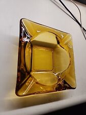 VINTAGE ANCHOR HOCKING SQUARE AMBER CIGAR ASHTRAY 1960'S RETRO LOOK picture
