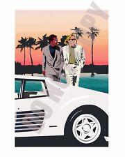 1980s Miami Vice TV Show Don Johnson Ferrari Testarossa Illustration 8x10 Photo picture