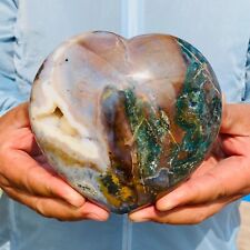 3.59LB Rare Large Natural Colourful Ocean Jasper Heart Quartz Crystal  Healing picture