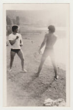 Two Affectionate Handsome Young Men Beach Shirtles Trunks Gay Int Snapshot Photo picture