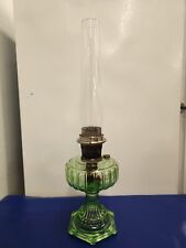 Green Aladdin Cathedral Glass Oil Lamp Base with Nu-Type Model B Burner picture