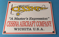 Vintage Cessna Aircraft Sign - Aviation Hangar Gas Pump Airplane Porcelain Sign picture