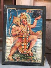 Vintage Lithograph Print Of Lord Hanuman In Wooden Frame Mythology Collectibles picture