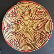 14.5 Inch Round Coil Basket / Bowl Natural Woven Grass/Straw/Raffia Red/Green picture