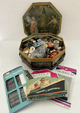 Vintage Octagon Shaped Sewing Tin w/Handle and Contents picture