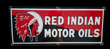 Red Indian Motor Oils Porcelain Enamel Sign 36 x 18 Inches picture
